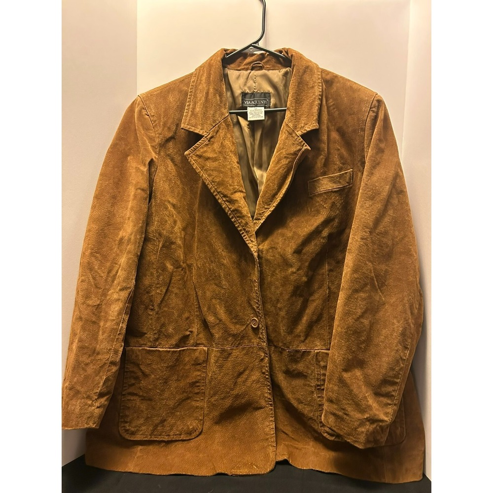 Via Accenti Women's Leather Coat‎ Brown Size B2